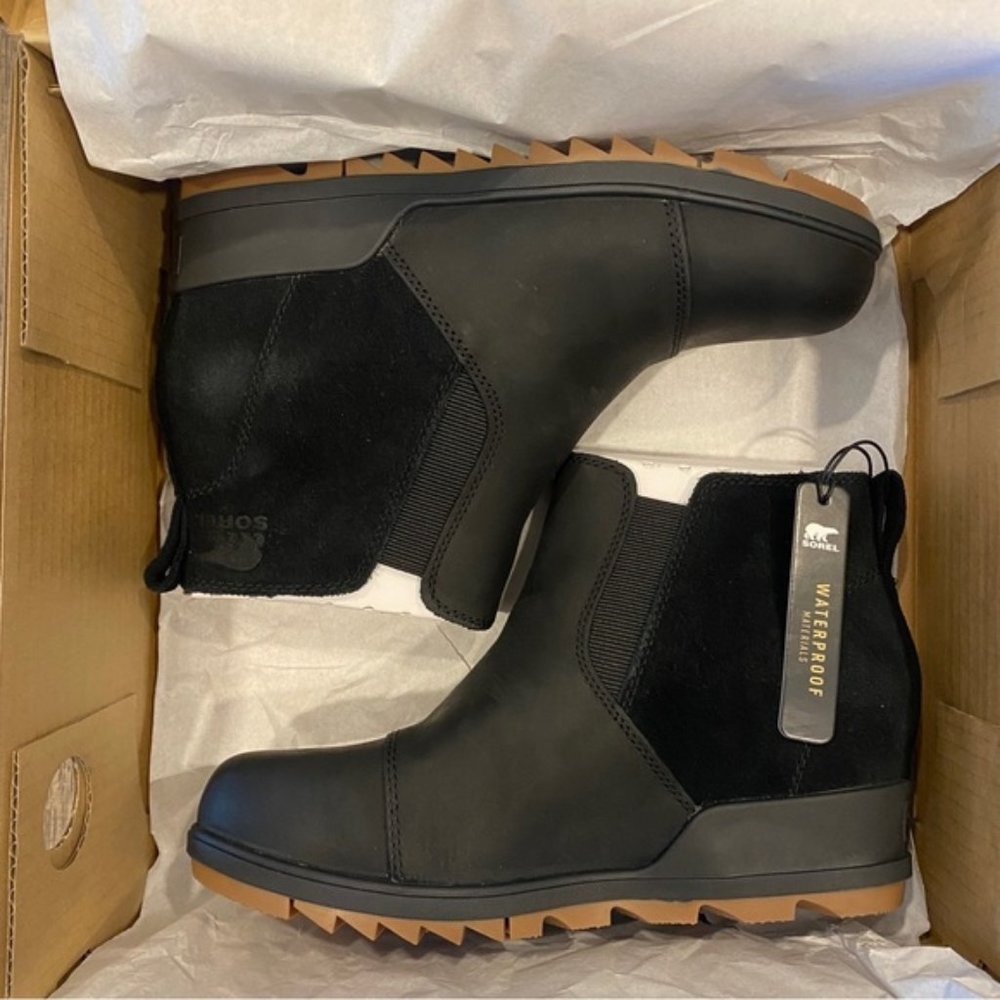 Sorel Evie Black Lug Sole Wedge Ankle Pull on Bootie Boots Shoes Multi Size NEW - Picture 10 of 10